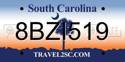 8BZI519 South Carolina License Plate