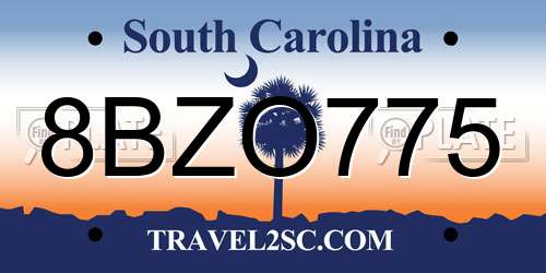 8BZO775 South Carolina License Plate