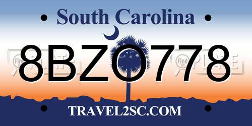 8BZO778 South Carolina License Plate