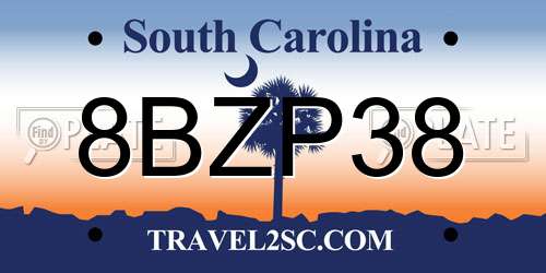 8BZP38 South Carolina License Plate
