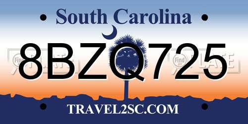 8BZQ725 South Carolina License Plate