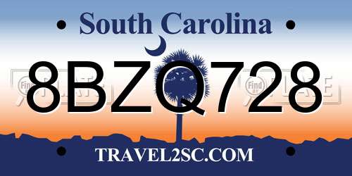 8BZQ728 South Carolina License Plate