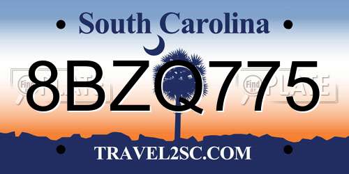 8BZQ775 South Carolina License Plate