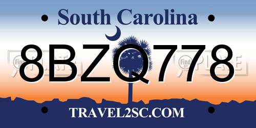 8BZQ778 South Carolina License Plate