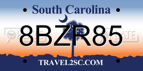 8BZR85 South Carolina License Plate