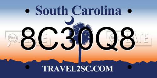 8C30Q8 South Carolina License Plate