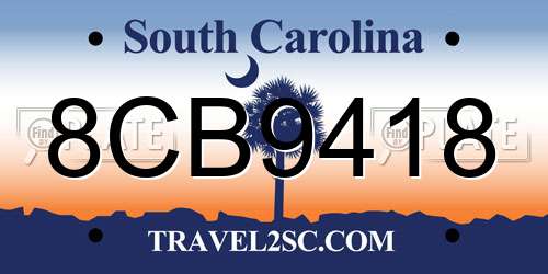 8CB9418 South Carolina License Plate