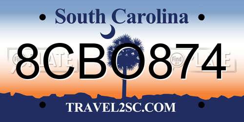 8CBO874 South Carolina License Plate