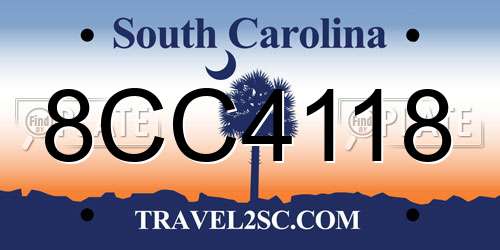 8CC4118 South Carolina License Plate