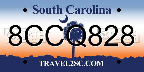 8CCQ828 South Carolina License Plate