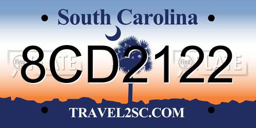 8CD2122 South Carolina License Plate