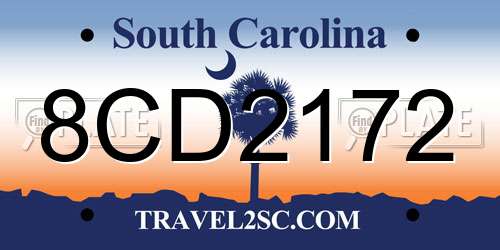 8CD2172 South Carolina License Plate