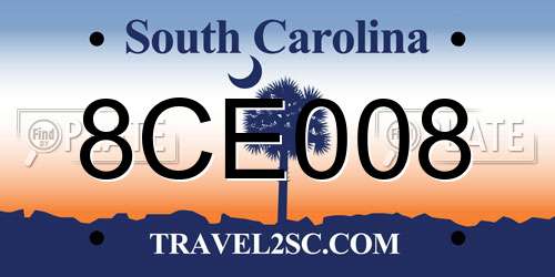 8CE008 South Carolina License Plate
