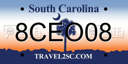 8CEO08 South Carolina License Plate