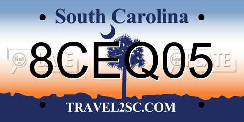 8CEQ05 South Carolina License Plate