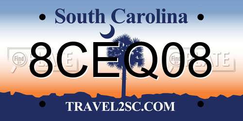 8CEQ08 South Carolina License Plate