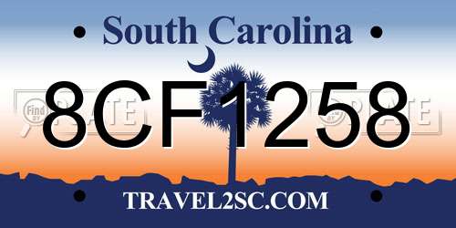 8CF1258 South Carolina License Plate