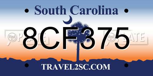 8CF375 South Carolina License Plate