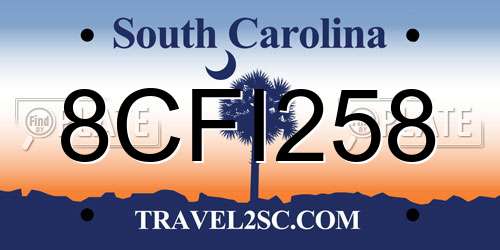 8CFI258 South Carolina License Plate