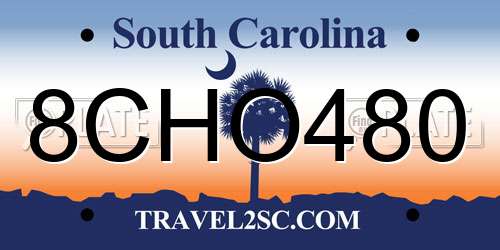 8CHO480 South Carolina License Plate