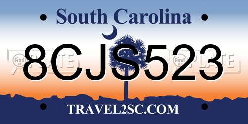 8CJS523 South Carolina License Plate