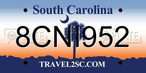 8CNI952 South Carolina License Plate