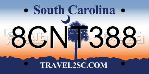 8CNT388 South Carolina License Plate