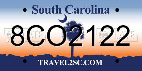 8CO2122 South Carolina License Plate