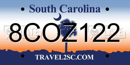 8COZ122 South Carolina License Plate