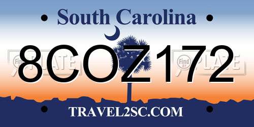 8COZ172 South Carolina License Plate