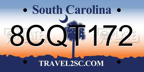 8CQT172 South Carolina License Plate
