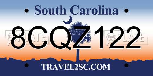 8CQZ122 South Carolina License Plate