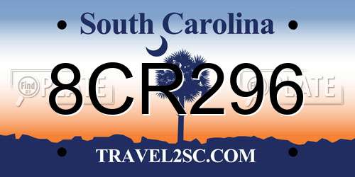 8CR296 South Carolina License Plate