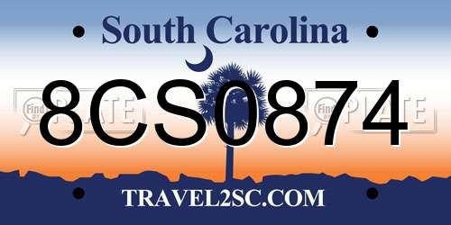 8CS0874 South Carolina License Plate