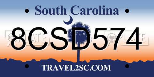8CSD574 South Carolina License Plate