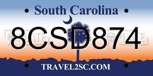 8CSD874 South Carolina License Plate