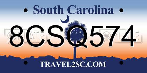8CSQ574 South Carolina License Plate