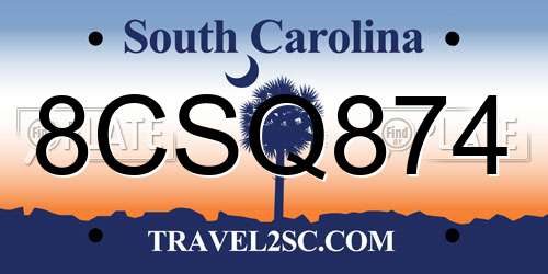 8CSQ874 South Carolina License Plate