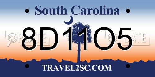 8D11O5 South Carolina License Plate