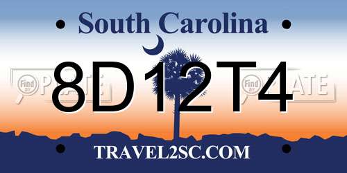 8D12T4 South Carolina License Plate