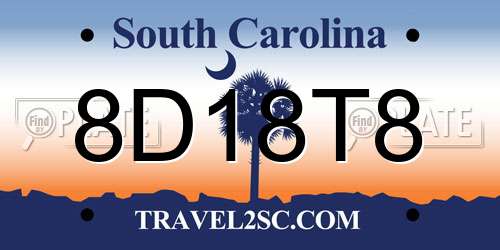 8D18T8 South Carolina License Plate