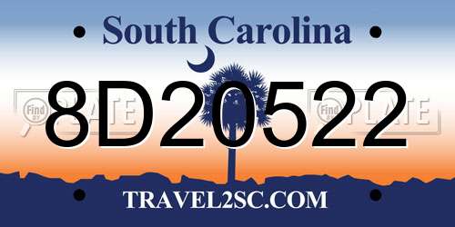 8D20522 South Carolina License Plate