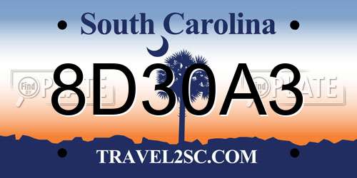 8D30A3 South Carolina License Plate
