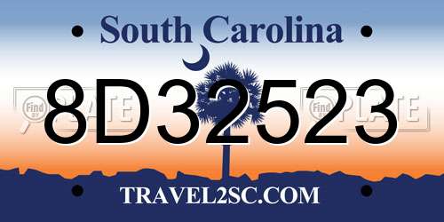 8D32523 South Carolina License Plate