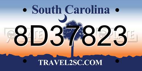 8D37823 South Carolina License Plate