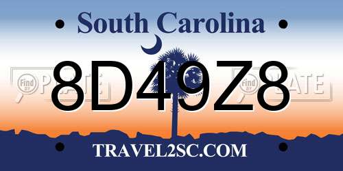 8D49Z8 South Carolina License Plate