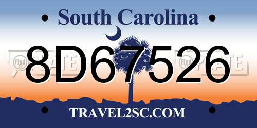 8D67526 South Carolina License Plate
