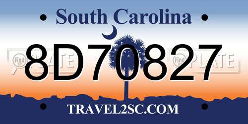 8D70827 South Carolina License Plate