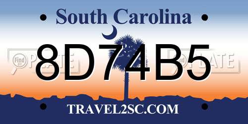 8D74B5 South Carolina License Plate