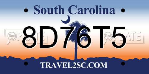 8D76T5 South Carolina License Plate
